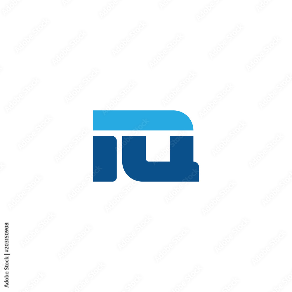 Initial letter IQ, straight linked line bold logo, simple flat blue colors Initial letter IQ, straight linked line bold logo, simple flat blue colors