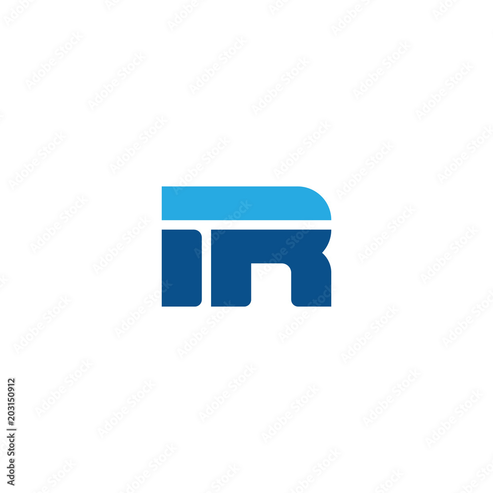 Initial letter IR, straight linked line bold logo, simple flat blue colors Initial letter IR, straight linked line bold logo, simple flat blue colors