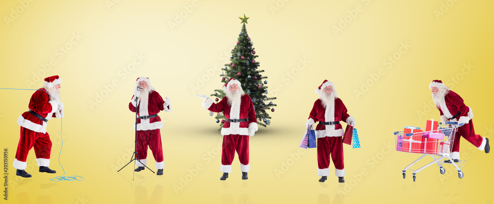 Naklejka premium Composite image of different santas against yellow vignette