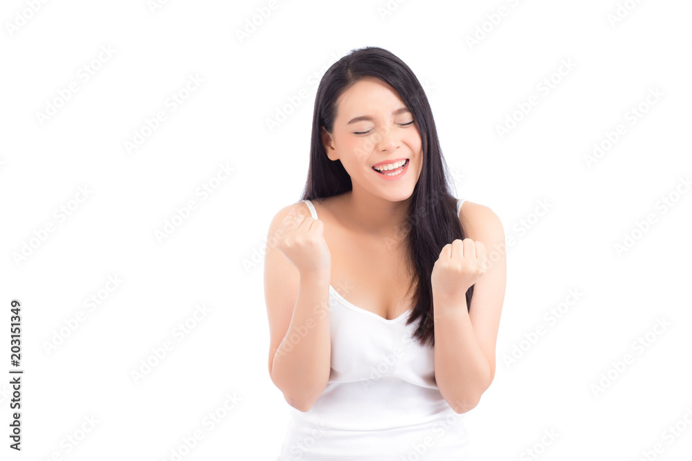 Portrait of beautiful asian woman makeup of cosmetic, beauty of girl with face smile and gesture glad attractive isolated on white background, success perfect with wellness and healthcare concept. Portrait of beautiful asian woman makeup of cosmetic, beauty of girl with face smile and gesture glad attractive isolated on white background, success perfect with wellness and healthcare concept.