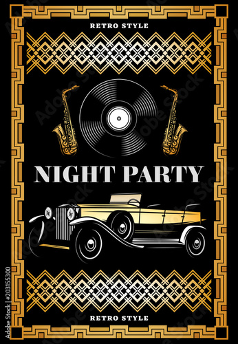 Vintage Colored Night Retro Party Poster
