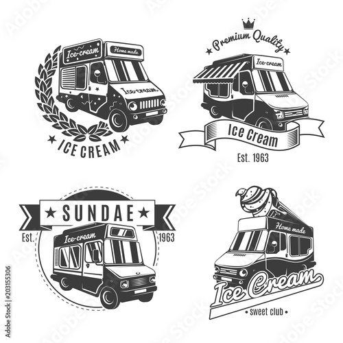 Vintage Monochrome Food Trucks Labels Set