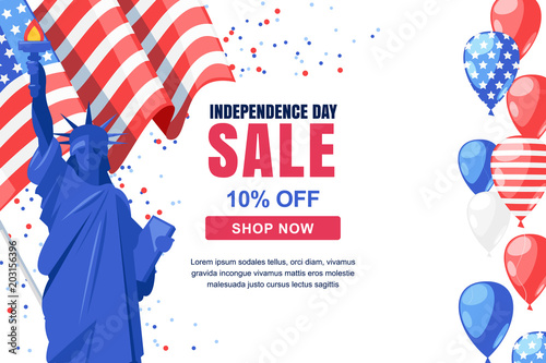 USA Independence Day sale vector banner template. Holiday white background. 4 of July celebration concept.