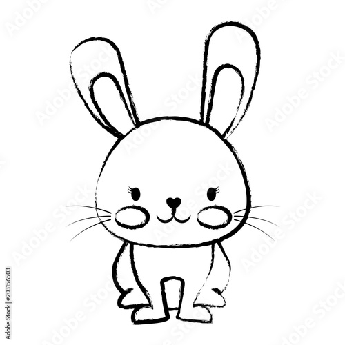 sketch of cute rabbit icon over white background, vector illustration