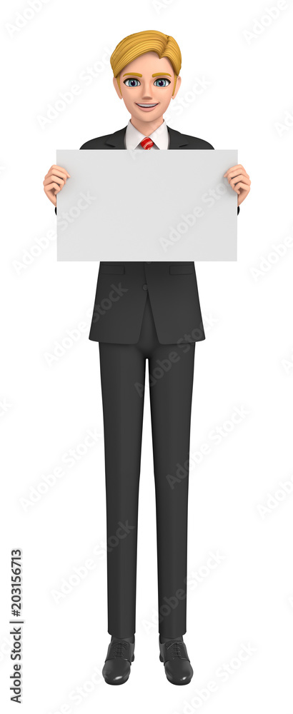 3D illustration character - A business man who illustrates by a white board. 3D illustration character - A business man who illustrates by a white board.