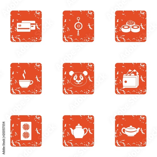 Tea daytime icons set. Grunge set of 9 tea daytime vector icons for web isolated on white background