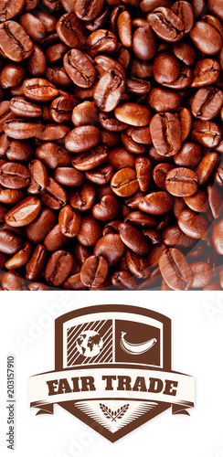 Fair Trade graphic against close up of coffee seeds