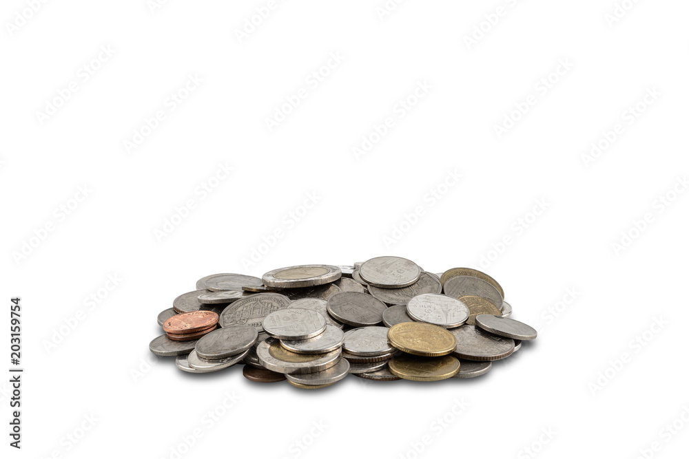 A pile of coins isolated on white background A pile of coins isolated on white background