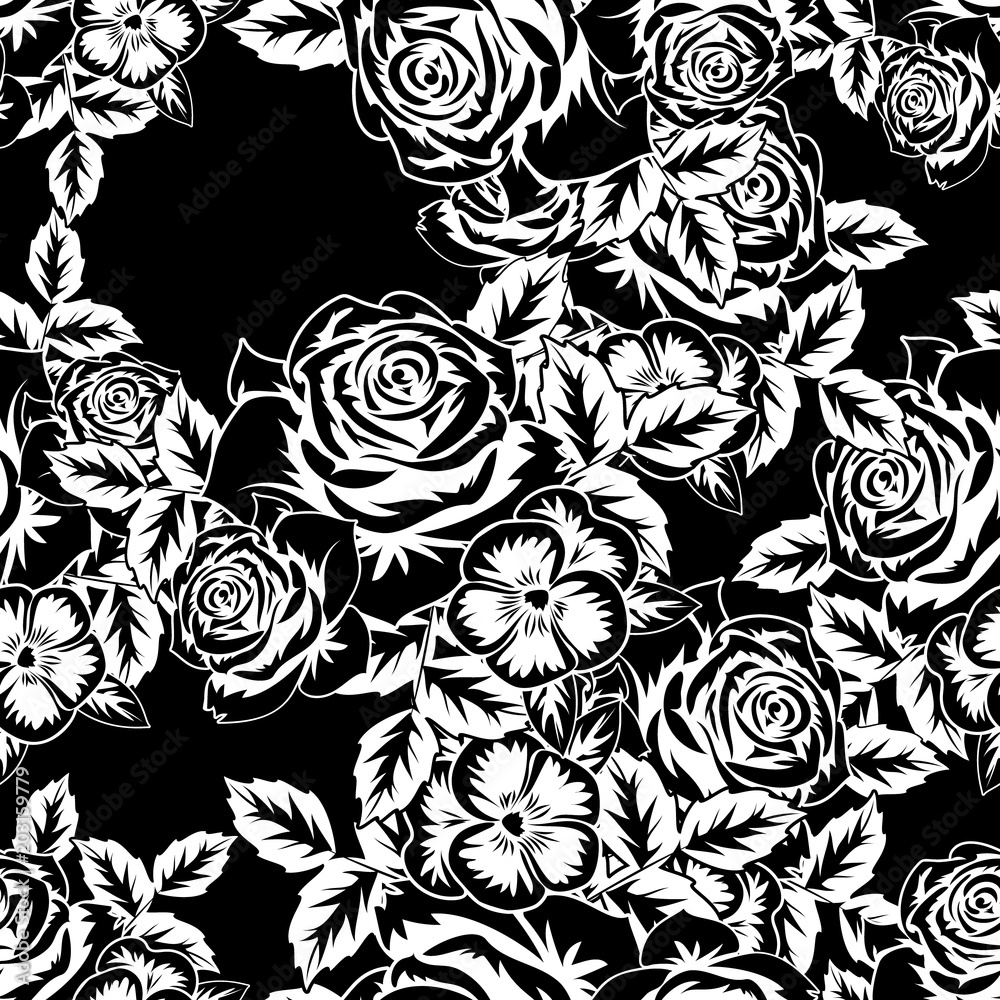 seamless monochrome pattern of flowers for greeting cards, background, price tags seamless monochrome pattern of flowers for greeting cards, background, price tags