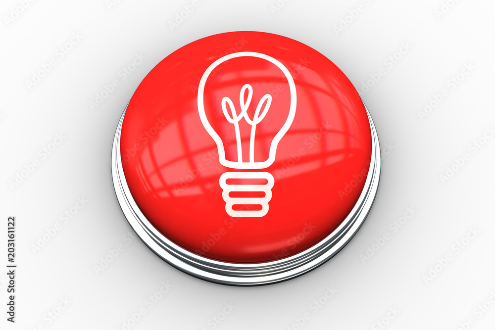 Light bulb graphic on digitally generated red push button Light bulb graphic on digitally generated red push button