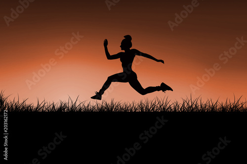 Wallpaper Mural Fit brunette running and jumping against sunrise Torontodigital.ca