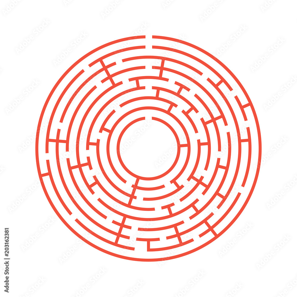 Abstract round maze. An educational game for children and adults. Simple flat vector illustration isolated on white background. Abstract round maze. An educational game for children and adults. Simple flat vector illustration isolated on white background.