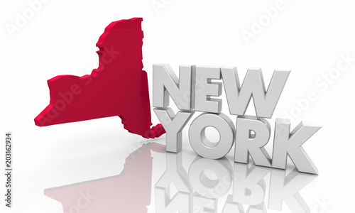 New York NY Red State Map Word 3d Illustration