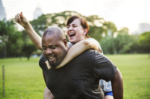 Couple having fun together at the park