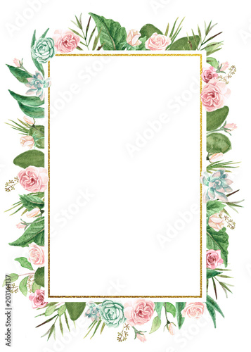 Watercolor Floral Geometric Frame