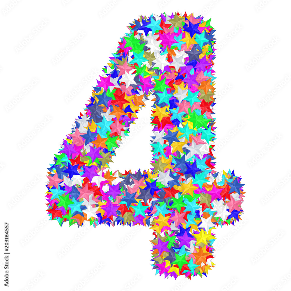 Alphabet symbol number 4 composed of colorful stars Alphabet symbol number 4 composed of colorful stars