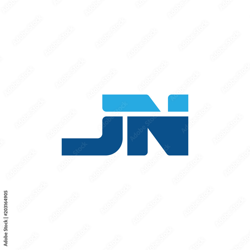 Initial letter JN, straight linked line bold logo, simple flat blue colors Initial letter JN, straight linked line bold logo, simple flat blue colors