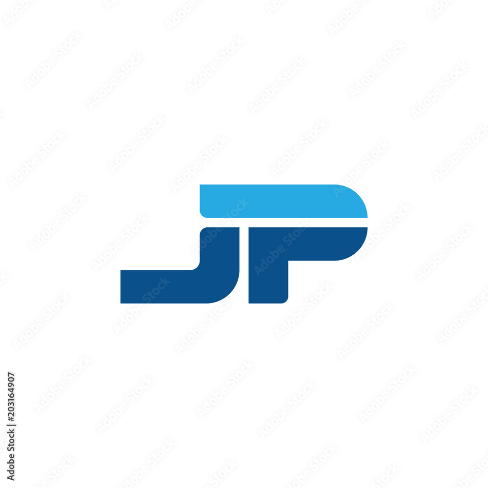 Initial letter JP, straight linked line bold logo, simple flat blue colors Initial letter JP, straight linked line bold logo, simple flat blue colors