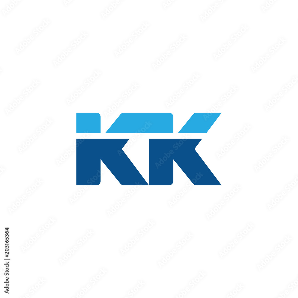 Initial letter KK, straight linked line bold logo, simple flat blue colors Initial letter KK, straight linked line bold logo, simple flat blue colors