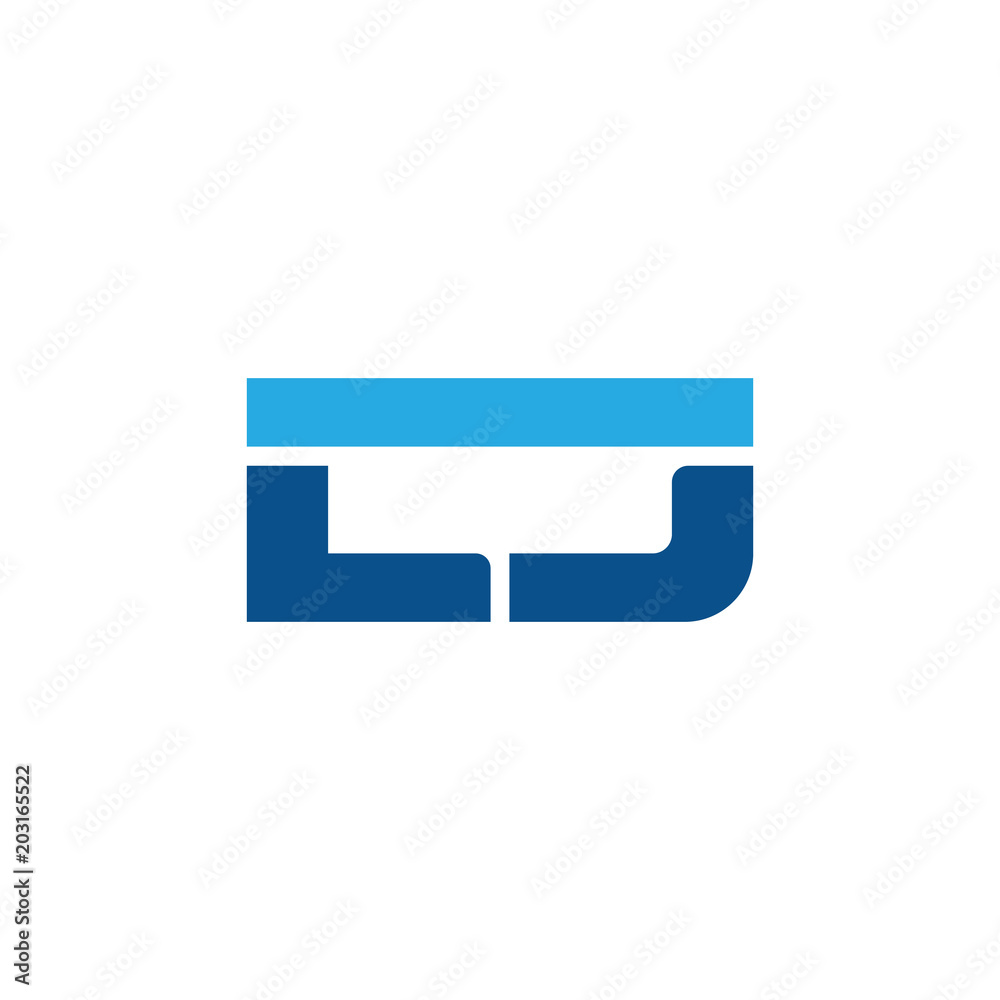 Initial letter LJ, straight linked line bold logo, simple flat blue colors Initial letter LJ, straight linked line bold logo, simple flat blue colors