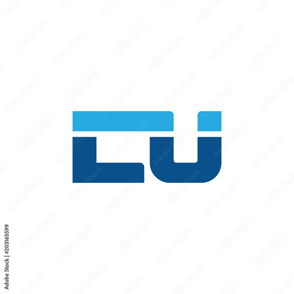 Initial letter LU, straight linked line bold logo, simple flat blue colors Initial letter LU, straight linked line bold logo, simple flat blue colors