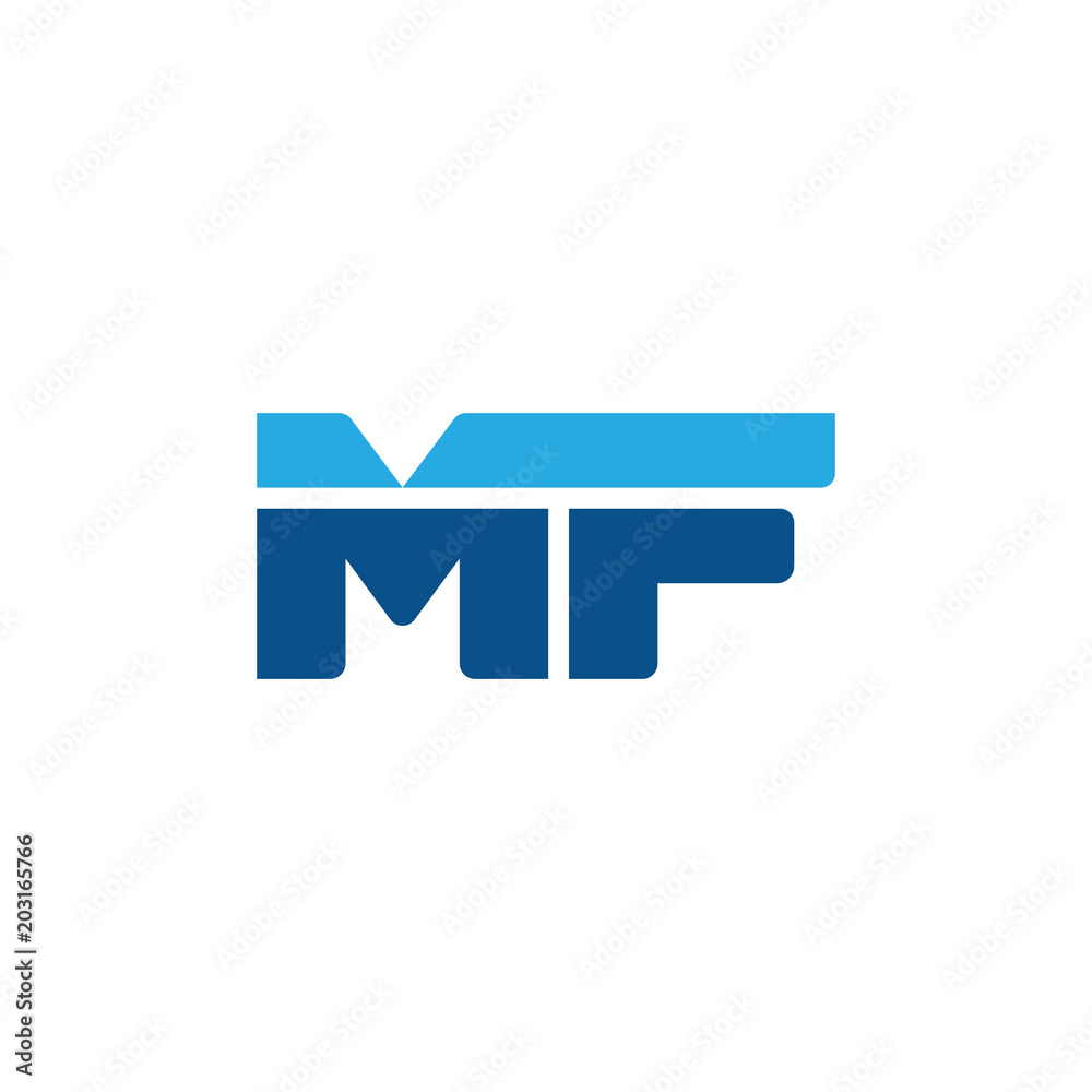 Initial letter MF, straight linked line bold logo, simple flat blue colors Initial letter MF, straight linked line bold logo, simple flat blue colors