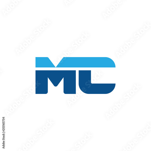 Initial letter MC, straight linked line bold logo, simple flat blue colors