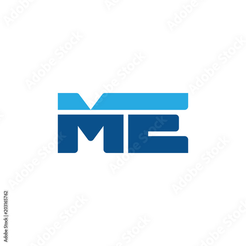 Initial letter ME, straight linked line bold logo, simple flat blue colors