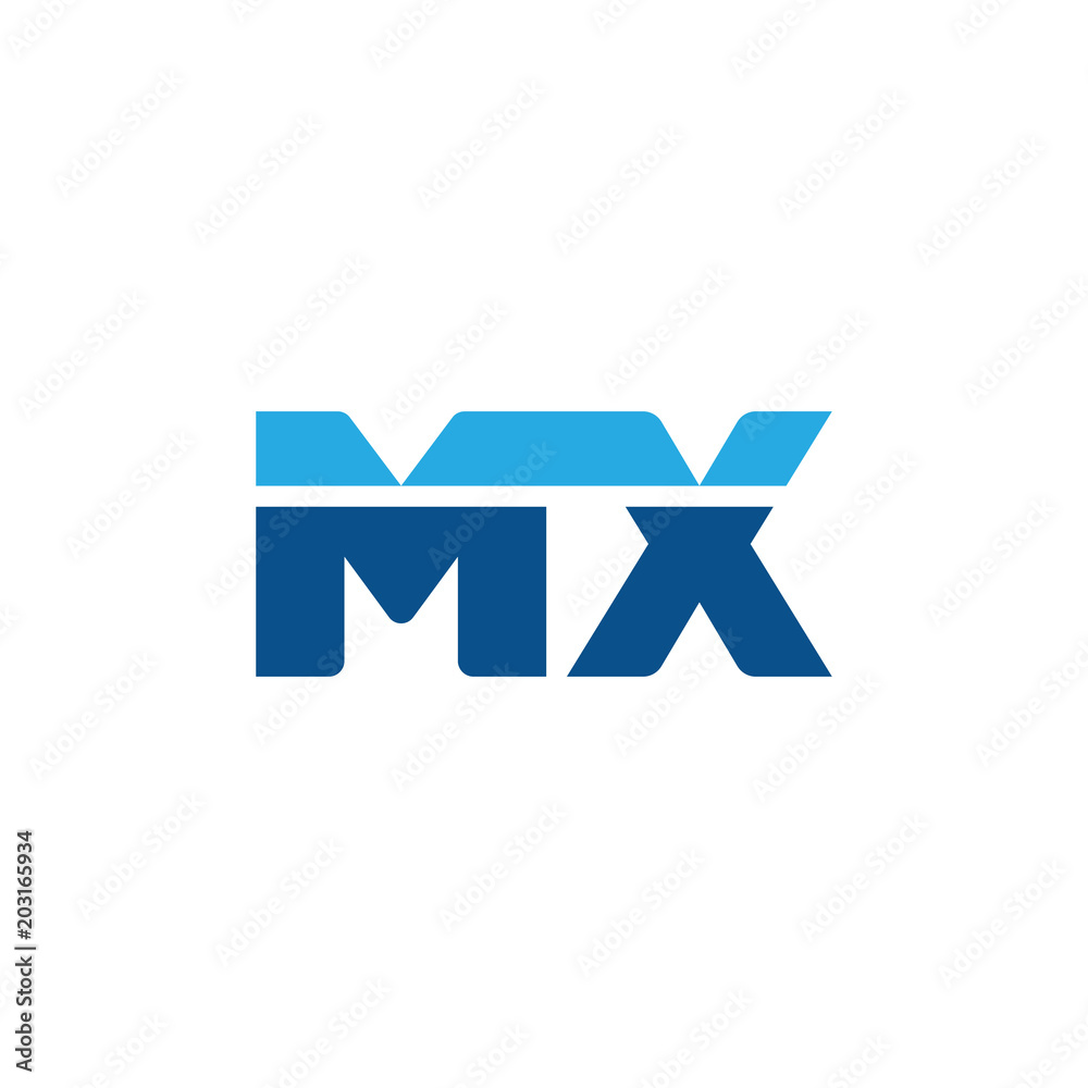 Initial letter MX, straight linked line bold logo, simple flat blue colors Initial letter MX, straight linked line bold logo, simple flat blue colors