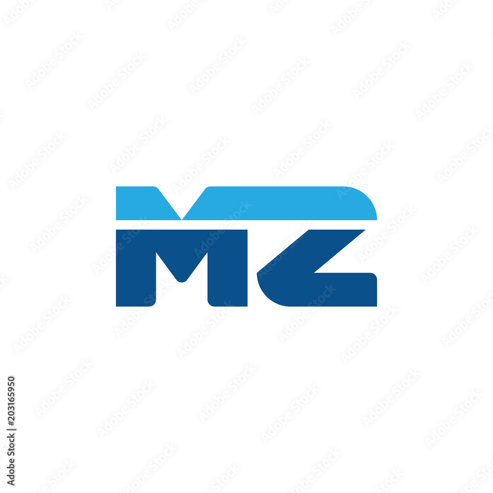 Initial letter MZ, straight linked line bold logo, simple flat blue colors Initial letter MZ, straight linked line bold logo, simple flat blue colors