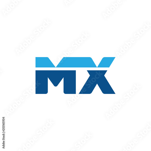Initial letter MX, straight linked line bold logo, simple flat blue colors