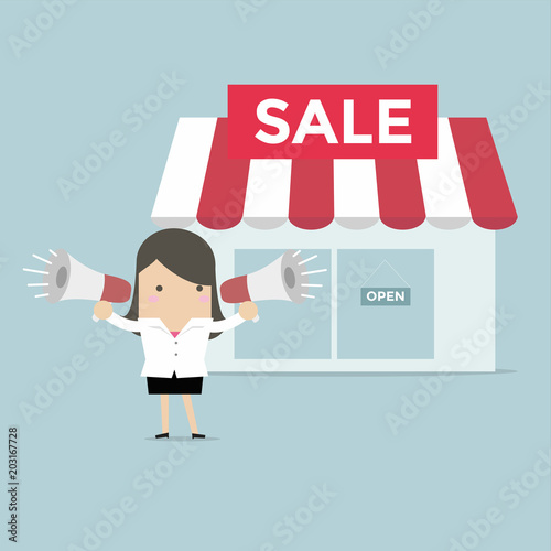 Businesswoman shop promotion.