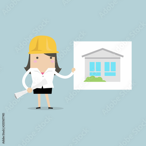 Businesswoman show house plans.