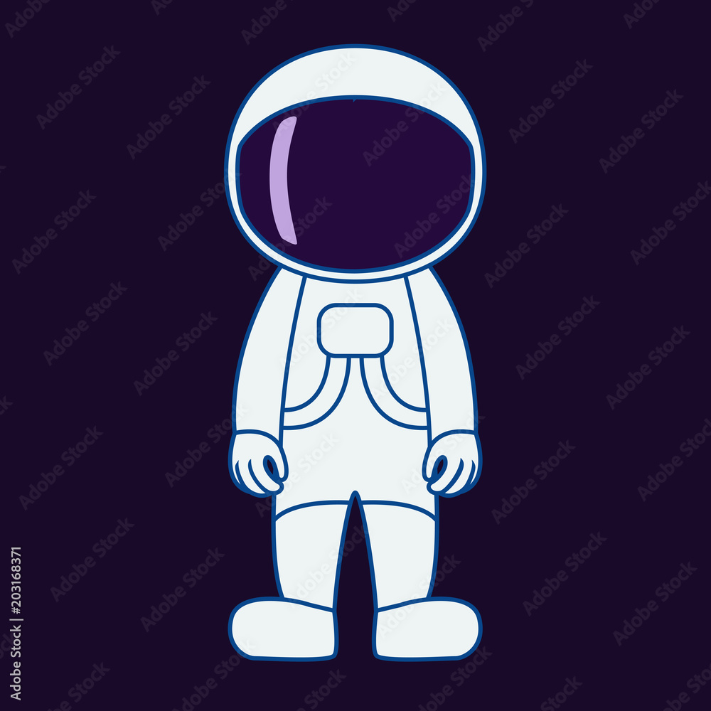 Astronaut in cartoon style. Spaceman isolated on dark background. Vector illustration