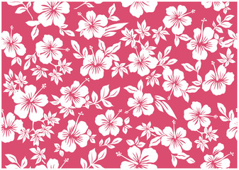 Fotobehang Hibiscus patronen Zomerse hibiscus bloemen naadloos patroon  © globeds
