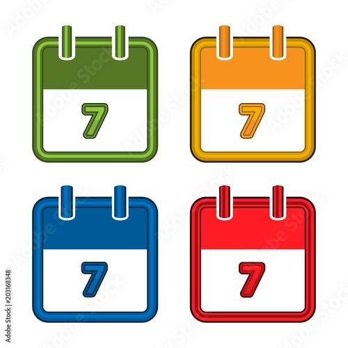 Colorful vector calendar. Calendar Date. 7. Flat design