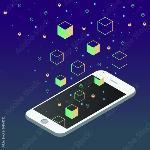 Blockchain vector illustration. Bitcoin and Ethereum trading concept.
