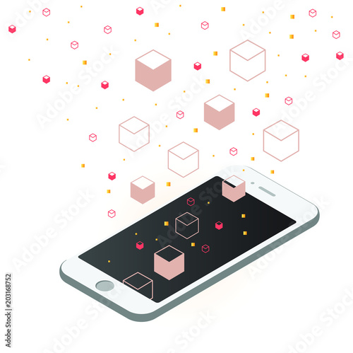 Blockchain vector illustration. Bitcoin and Ethereum trading concept.