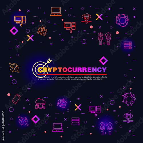 Blockchain vector illustration. Bitcoin and Ethereum trading concept.