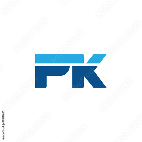 Initial letter PK, straight linked line bold logo, simple flat blue colors