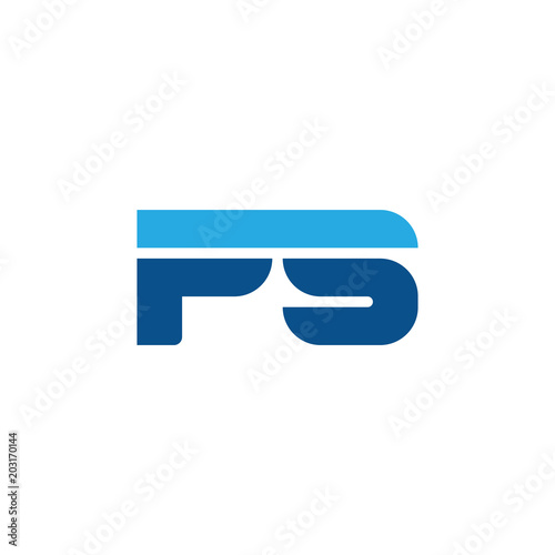 Initial letter PS, straight linked line bold logo, simple flat blue colors