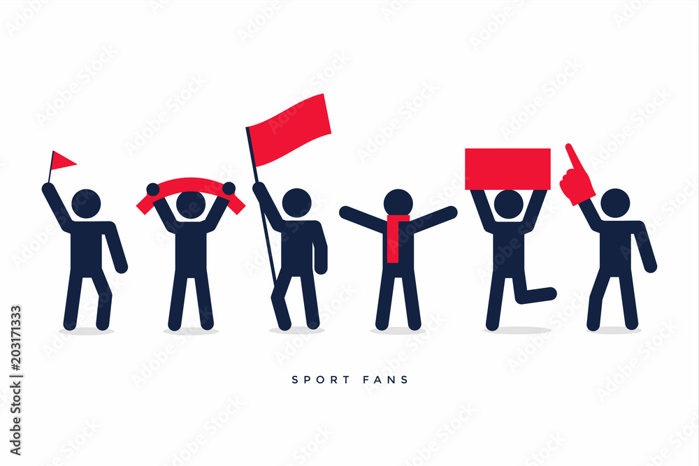 Fototapeta premium Stick figures of sport fans cheering team.
