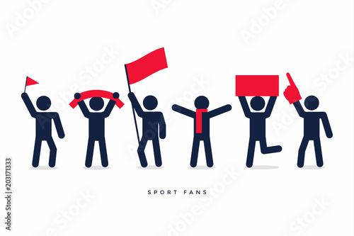 Stick figures of sport fans cheering team.
