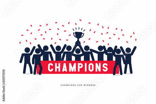 Stick Figures of The Winner Cup Soccer or Football Champions.