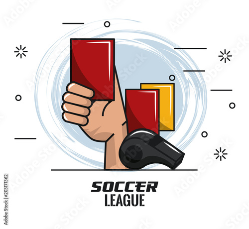 Referee red card hand with whistle vector illustration graphic design