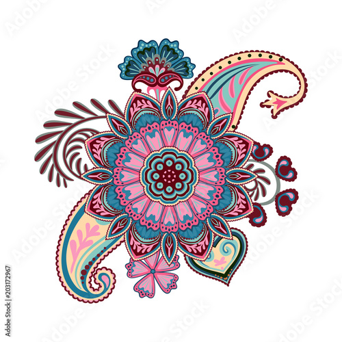 Indian ethnic illustration. Hand painted ornament photo