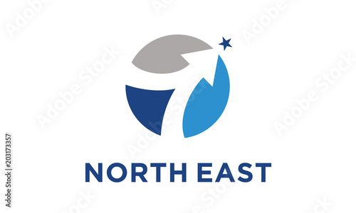 Circle Globe and North East Arrow Path Direction, Ways to Success in This World logo design