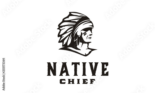 American Native Indian Chief Headdress Logo illustration photo