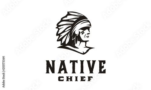 American Native Indian Chief Headdress Logo illustration