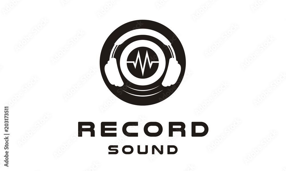 Headphone DJ, Vinyl Music Studio Recording, Sound wave logo design Headphone DJ, Vinyl Music Studio Recording, Sound wave logo design
